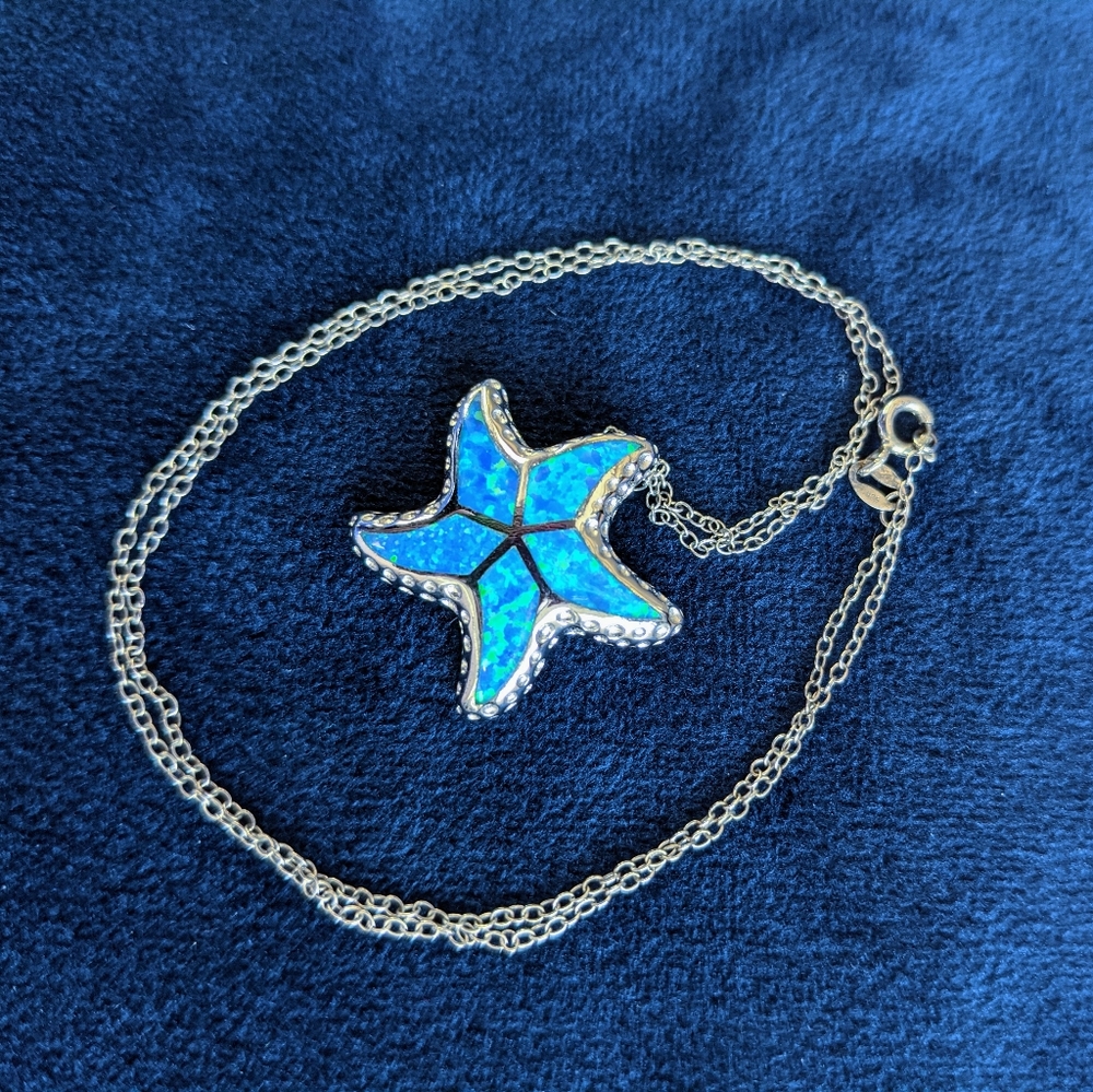 Silver & Blue Starfish Pendant Necklace